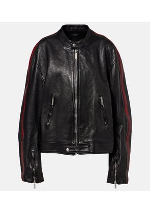 Gucci Web Stripe leather biker jacket