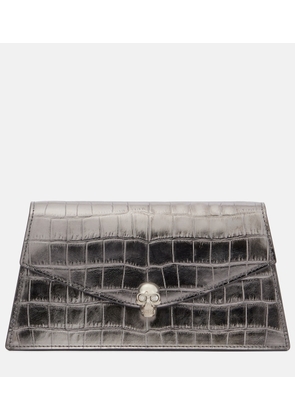 McQueen Skull Mini croc-effect leather clutch