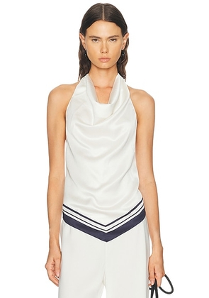 SEROYA Nicola Top in Navy Tile Print - White. Size L (also in M, S, XS).