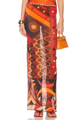 Emilio Pucci Tulle Long Skirt in Orange & Black - Orange,Black. Size 42 (also in 40, 44).