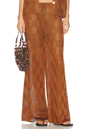 Calle Del Mar Checkers Pant in Suede - Brown. Size XS (also in S, M, L).