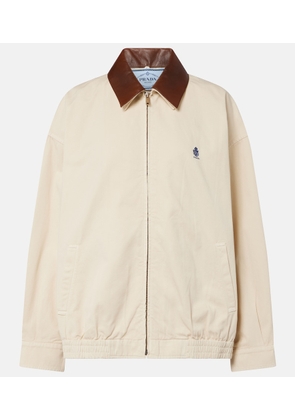 Prada Leather-trimmed oversized cotton blouson jacket