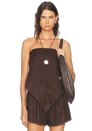 Staud Sonya Linen Top in Root Studs - Brown. Size XS/S (also in M/L).