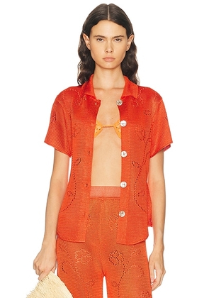 Calle Del Mar Ivy Short Sleeve Shirt in Tomato - Red. Size S (also in XS, M, L).