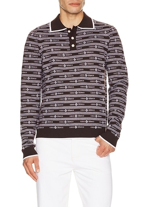 Casablanca Wordmark Long Sleeve Polo in Dark Brown - Brown. Size S (also in L, M, XL/1X, XXL/2X).