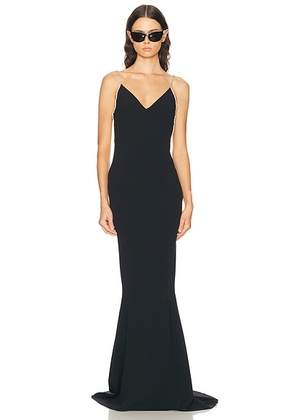 TOM FORD Crystal Chain Embroidered Satin Evening Dress in Black & Crystal - Black. Size 40 (also in 34, 36, 38).
