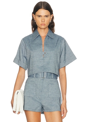 MATTHEW BRUCH Popover Top in Denim - Blue. Size XS (also in S, L).