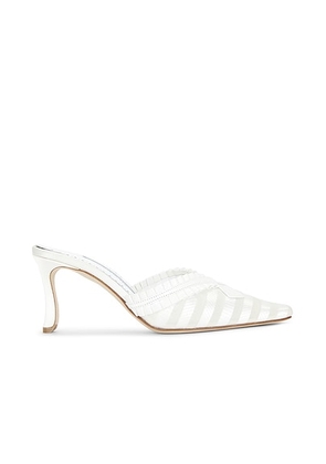 Manolo Blahnik Voluptia 70 Mule Heel in White & Light Cream - White. Size 41 (also in 36, 36.5, 37, 37.5, 38, 38.5, 39, 39.5, 40).
