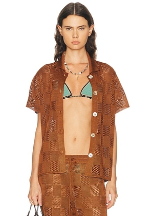 Calle Del Mar Checkers Short Sleeve Shirt in Suede - Brown. Size S (also in L, M, XS).