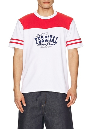 Percival Cut And Sew Regular Tee in White & Red - White. Size M (also in L, S, XL/1X).