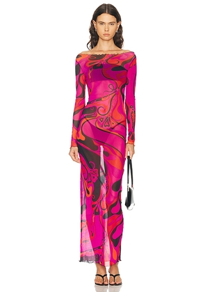 Emilio Pucci Tulle Long Sleeve Dress in Fuchsia & Black - Pink. Size 40 (also in 42, 44).