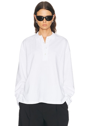 SPRWMN Long Sleeve Oversized Polo Tee in White - White. Size XS (also in L, M, S).