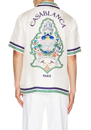 Casablanca Hotel Emblem Cuban Collar Shirt in Hotel Emblem - White. Size XL/1X (also in L, M, XXL/2X).