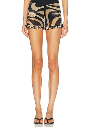 Emilio Pucci Mesh Frill Short in Beige & Nero - Brown. Size 44 (also in 42).