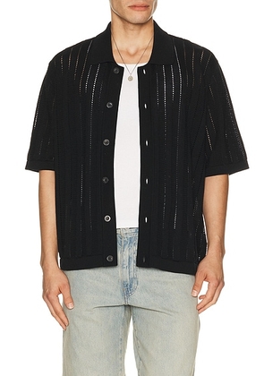 Corridor Pointelle Stripe Buttondown in Black - Black. Size L (also in S, M, XL/1X).