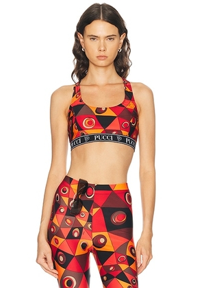 Emilio Pucci Lycra Sports Bra in Orange & Black - Orange,Black. Size M (also in XS, S, L).
