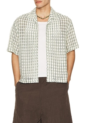 Percival Freddie Crochet Cuban Collar Boxy Shirt in Green - Green. Size XL/1X (also in L, M, S).
