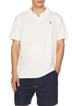Polo Ralph Lauren Short Sleeve Cotton Linen Johnny Collar Polo in Nevis - Ivory. Size XL/1X (also in L).