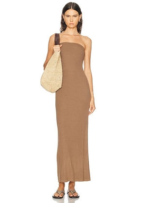 Enza Costa Silk Rib Strapless Fluid Dress in Army - Brown. Size XL (also in L, M, S, XS).