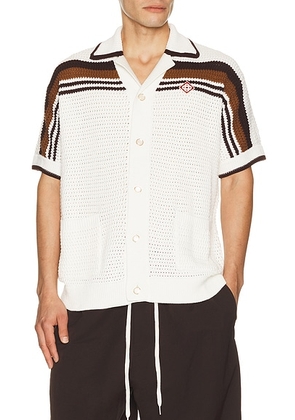 Casablanca Crochet Short Sleeve Shirt in White & Brown - White. Size M (also in S, XL/1X, XXL/2X).