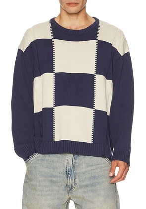 Found Checkered Fisherman Sweater in Navy & Cream - Multi. Size S (also in L, M, XL/1X, XXL/2X).