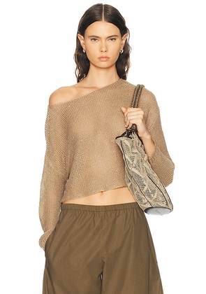 Enza Costa Linen Open Bateau Sweater in Flax - Neutral. Size XL (also in XS, S, M, L).