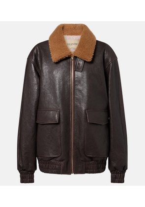 Valentino Caban Shearling-trimmed leather bomber jacket