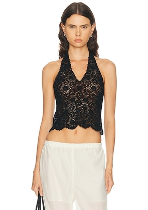NILI LOTAN Ventura Crochet Top in Black - Black. Size L (also in ).