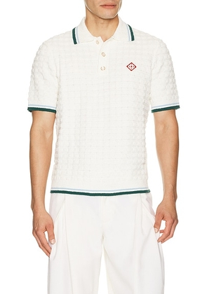 Casablanca Boucle Short Sleeve Polo in White - White. Size XXL/2X (also in L, M, S, XL/1X).