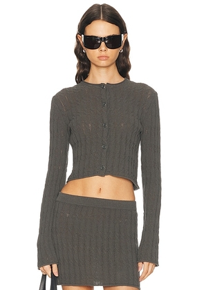 Helmut Lang Cable Crop Cardigan in Gravel - Grey. Size S (also in XS, M).