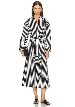 SIMONMILLER Inna Poplin Maxi Dress in Black & White Stripe - Black & White. Size L (also in M, S, XS).