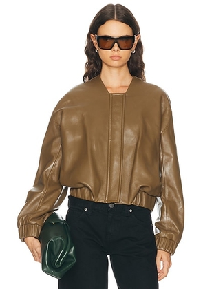 KHAITE Cordan Leather Jacket in Dark Olive - Olive. Size L (also in M, XS).