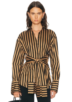 SIMONMILLER Inna Poplin Top in Black & Tan Stripe - Tan. Size XL (also in XS, S, M, L).