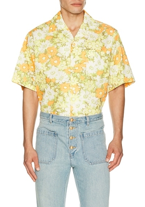 Valentino Floral Short Sleeve Shirt in Verde  Crema  Avorio  & Arancio - Yellow. Size 50 (also in 46, 48, 52).