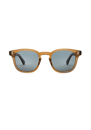 Garrett Leight Ace Sun in Caramel & Semi Flat Pure Blue Smoke - Brown. Size all.