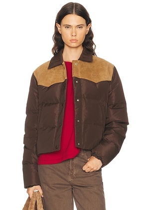 Miu Miu Tela Tec Piumino Pelle Jacket in Caffe - Brown. Size 42 (also in ).