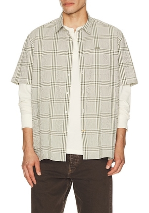 Barbour Carrock Checked Seersucker Summer Shirt in Whisper White - Grey. Size L (also in S, M).