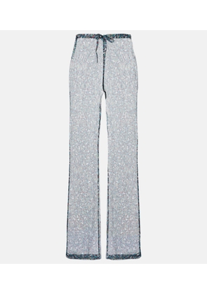 Dries Van Noten Printed sheer silk wide-leg pants