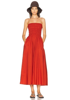 Matteau Shirred Bodice Dress in Tomato - Red. Size 1 (also in 2, 3, 4).