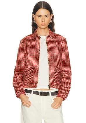 Moncler Lanset Jacket in Check Print - Red. Size 3/L (also in 0/XS, 2/M).