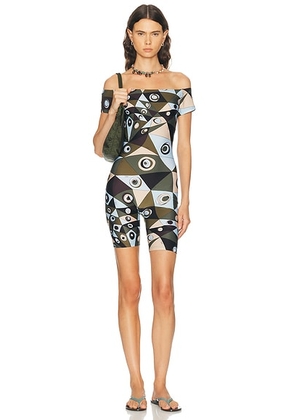 Emilio Pucci Lycra Jumpsuit in Khaki & Blue - Blue,Brown. Size M (also in L, S, XS).