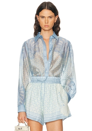 Shani Shemer Susan Top in Aqua Print - Blue. Size L (also in XS, S, M).