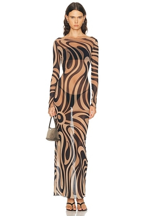 Emilio Pucci Tulle Long Dress in Beige & Nero - Brown. Size 42 (also in 40, 44).