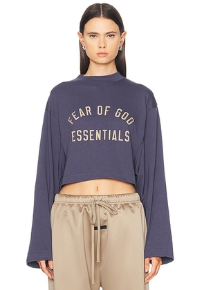 Fear of God ESSENTIALS Cropped Long Sleeve T-Shirt in Marine - Blue. Size M (also in ).