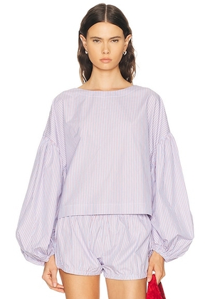 Suzie Kondi Balon Top in Chambray & Poppy Stripe - Baby Blue. Size M (also in L, S, XS).