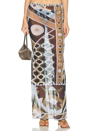 Emilio Pucci Tulle Long Skirt in Khaki & Blue - Blue,Beige. Size 44 (also in 42).
