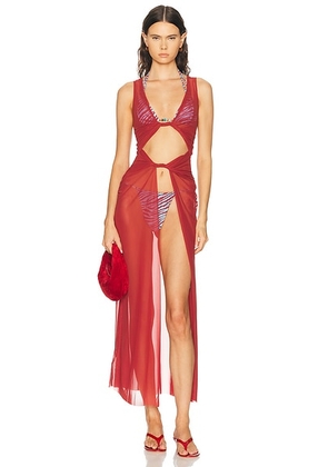 Bond Eye Lorelei Maxi Dress in Ruby Mesh - Red. Size M/L (also in ).