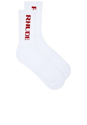 Rhude Filtaro Logo Sock in White & Red - White. Size all.