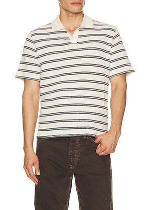 Percival Moore Open Collar Polo in Ecru & Black - Cream. Size L (also in M, S, XL/1X).