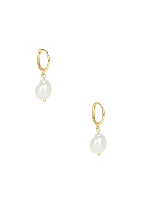 Casa Clara Rainy Pearl Mini Hoops in Metallic Gold.